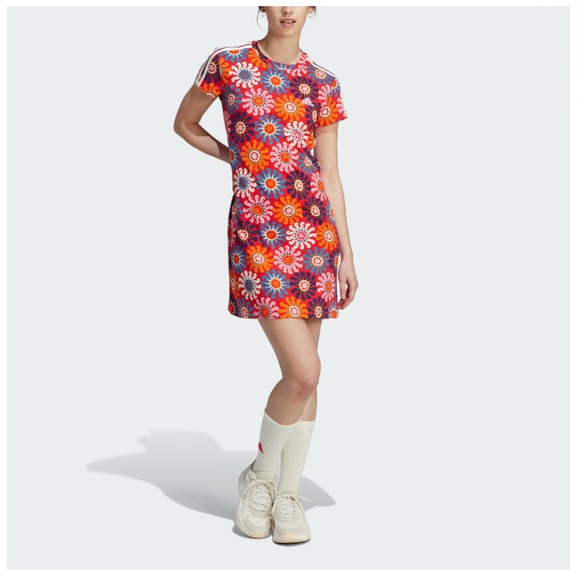 adidas Floral Mini Dress - Red and Blue - Picture 1 of 4
